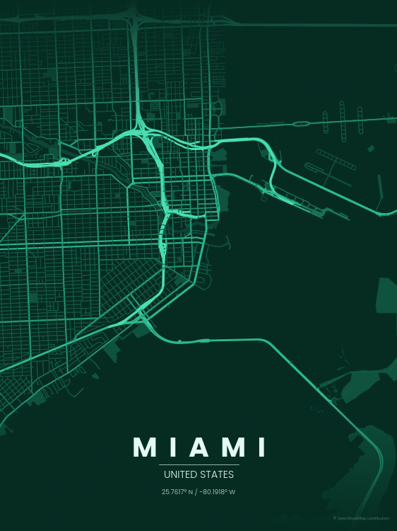 Miami map poster — CityLines print